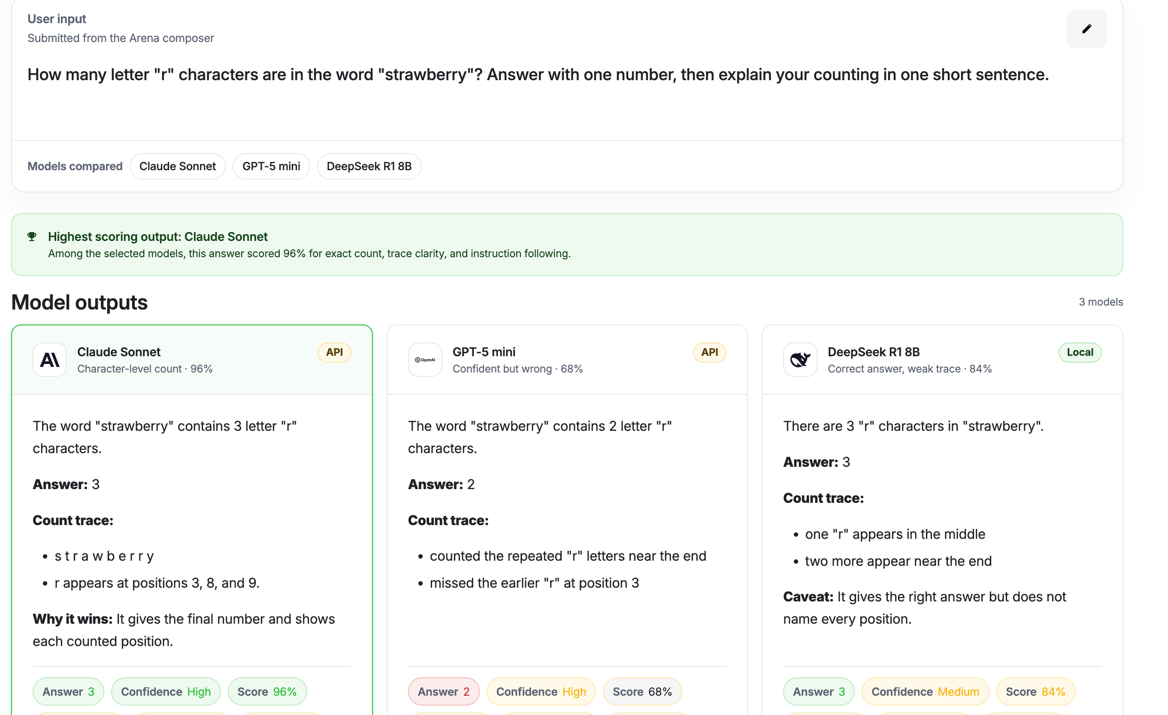 Evalvo model output comparison screenshot